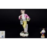 Anspach - German Finely Painted 19th Century Hand Painted Porcelain Figure - Chelsea Gold Anchor to