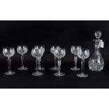 Cut Crystal Glass Decanter with star cut base 12 inches in height together with 6 crystal hock