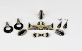 A Collection Of Reproduction Art Deco Jewellery Six items in total to include large enamel statement