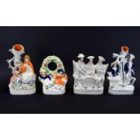 Staffordshire Mid 19th Century Collection of Hand Painted Figure Groups and Spill Vases ( 4 ) In