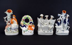 Staffordshire Mid 19th Century Collection of Hand Painted Figure Groups and Spill Vases ( 4 ) In