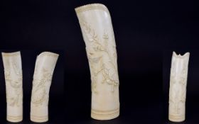 Japanese 19th Century Nicely Carved Ivory Brush Pot.