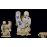 Japanese Meiji Period 1864 - 1912 Signed and Excellent Quality Small Carved Ivory Figure of '