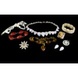 A Collection Of Vintage Bone Glass Costume Jewellery Nine items in total to include vintage amber