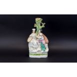Staffordshire - Hand Painted 19th Century Figural Spill Vase of Young Man and Fisher woman / Seller,