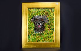 Original Work of a Dogs Head - Intricate Montage of Colour Abstract by R. Wooler.