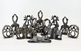 A Large Collection Of African Carved Faux Soapstone Animal Figures Sixteen in total, each in