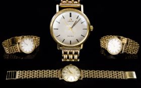 Omega - Geneve 1960's Gents 9ct Gold Cased Mechanical Wrist Watch with Attached 9ct Gold Mesh