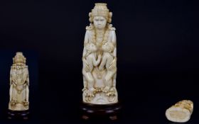 A Mid 19th Century Superb Quality Carved Ivory Figure Group ' Mother Figure ' Protector of Children