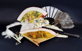 Collection Of Decorative Hand Fans, To Include Feather, Silk, Lace etc