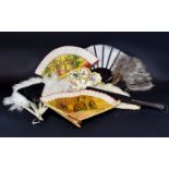 Collection Of Decorative Hand Fans, To Include Feather, Silk, Lace etc