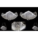 Art Deco Period Fine and Impressive Pair of Chrome Mounted Moulded Glass Pendants ( Chandelier )