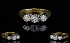 18ct Yellow Gold Set 3 Stone Diamond Ring. Illusion Set - See Close up Photo. Diamonds Good Colour.