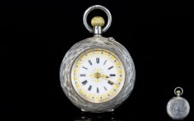Swiss Made - 1920's Ornate Silver Cased Fob Watch,