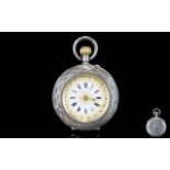 Swiss Made - 1920's Ornate Silver Cased Fob Watch,