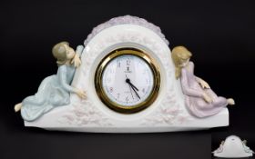 Lladro - Porcelain Figural Mantel Clock ' Two Sisters ' Sculptor Vincente Martinez. Number 5776.