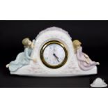 Lladro - Porcelain Figural Mantel Clock ' Two Sisters ' Sculptor Vincente Martinez. Number 5776.