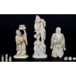 Japanese - Meiji Period Collection of Small Signed and Carved Ivory Figures of Excellent Quality (