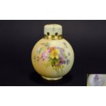 Royal Worcester Blush Ivory Globular Shaped Lidded Potpourri, Decorated with Painted Images of