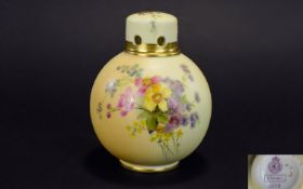 Royal Worcester Blush Ivory Globular Shaped Lidded Potpourri, Decorated with Painted Images of