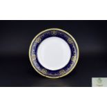 Aynsley Cabinet Plate In Marlborough Pattern Acid gold gadroon border with cobalt blue shoulder