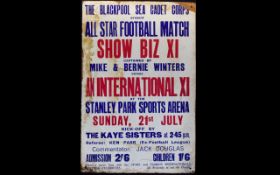Blackpool Football Interest Vintage Poster 'All Star Football Match' A Large poster mounted on