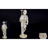 Japanese - Signed Early 20th Century Well Carved Okimono Ivory Figure of a ' Fisherman ' on a