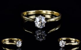 18ct Yellow Gold and Platinum Set Single Stone Diamond Ring. c.1900.