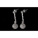 Pair of Diamond Cluster Drop Earrings, .