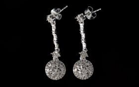 Pair of Diamond Cluster Drop Earrings, .