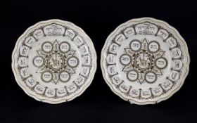 Spode Earthenware Brown Litho Pair Of Passover Plates "The Order Of The Service". Approx 10.