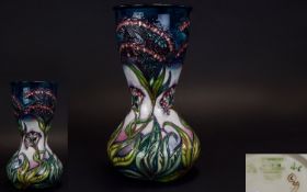 Moorcroft Tube lined Modern Designed Vase ' Gypsy ' Design. Designer Rachel Bishop. Height 10