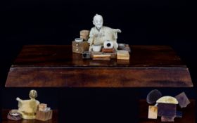 Japanese - Early 20th Century Miniature Well Carved Ivory Figure Artisan at Work - Please See Photo.