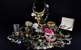 A Good Collection of Costume Jewellery including gold plated necklaces, watches, beads, bracelets,