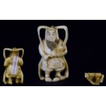 Japanese - Quality Meiji Period 1864 - 1912 Small Ivory Carved Figure of ' Bishamon ' One of The