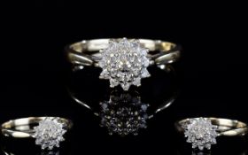 Ladies 9ct Gold Diamond Set Cluster Ring. Flowerhead Setting. Fully Hallmarked. Ring Size - N.