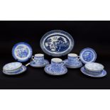 Sutherland China Part Tea Service ( 11 ) Pieces ' Willow Pattern ' c.1900. Comprises 3 Trios - 1 Cup