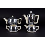 Vintage Art Deco Ceramic Everhot Four Piece Insulated Chrome Tea Service comprising, water jug,