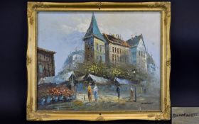 Caroline Burnett American Late 19th / Early 20th Century Artist ' Paris Street Scene ' Oil on Board,