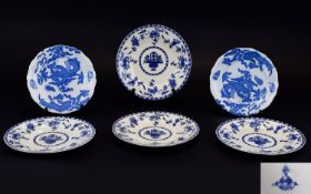 Minton Flow Blue Delft - 19th Century Set of ( 4 ) Four Medium Sized Plates, All with Diamond