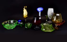 Collection Of Coloured Glass To Include Shaped Vases, Trays,
