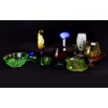 Collection Of Coloured Glass To Include Shaped Vases, Trays,