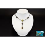 A Citrine Smoky Quartz And White Topaz Sterling Silver Necklace Statement necklace with central v-