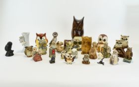 Mixed Lot Of Owl Ornaments, Made From Pottery, Wooden,