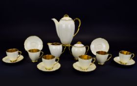 Carlton Ware 1950's Royalle ( 15 ) Piece Coffee Set In Pastel Yellow and Gold Colour way.