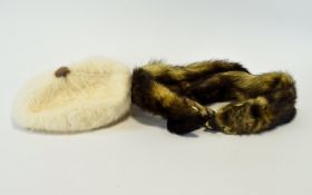 Vintage Angora Beret And Mink Stole small cream beret in original card hatbox. Also a mink stole