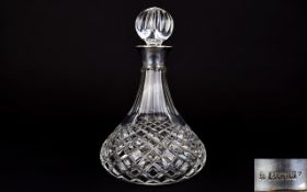 A Stylish 1970's Silver Collar Cut Glass Decanter, In As New Condition.