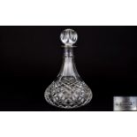 A Stylish 1970's Silver Collar Cut Glass Decanter, In As New Condition.