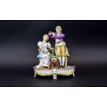 Dresden Mid 20th Century Hand Painted Porcelain Figure Group - A Young Courting Couple In 18th