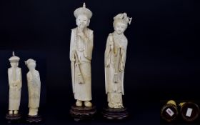 Chinese 19th Century Superb Pair of Finely Carved Ivory Figures of The Chinese Emperor and Empress.
